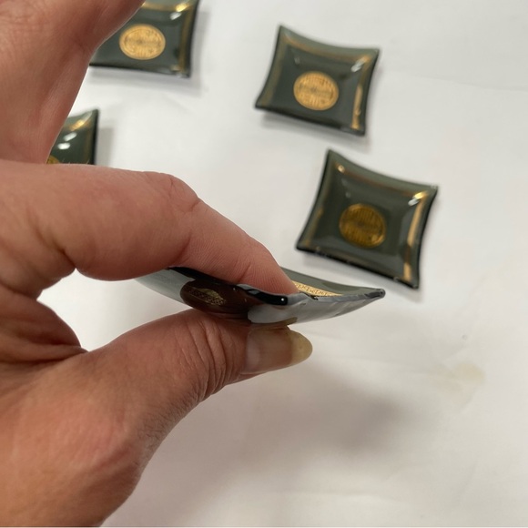 Vintage Ashtray Set Advertising Smoked Glass Gold Morgan Laundry Linen Service - Picture 6 of 9